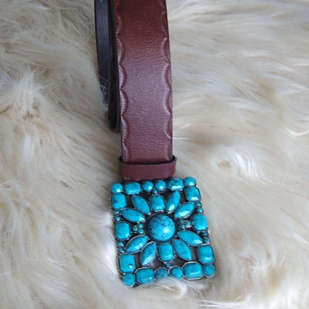 Turquoise Leather Belt Boho Southwest Western Rodeo Size Medium  NWOT